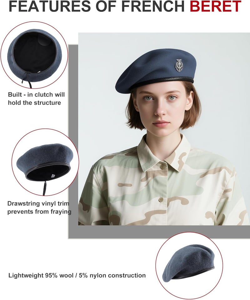 CKYPTFK Beret Hats for Women & Beret Hat Men - US Army Style 100% Wool Military Beret, Vintage British Officer Look. - Image 3